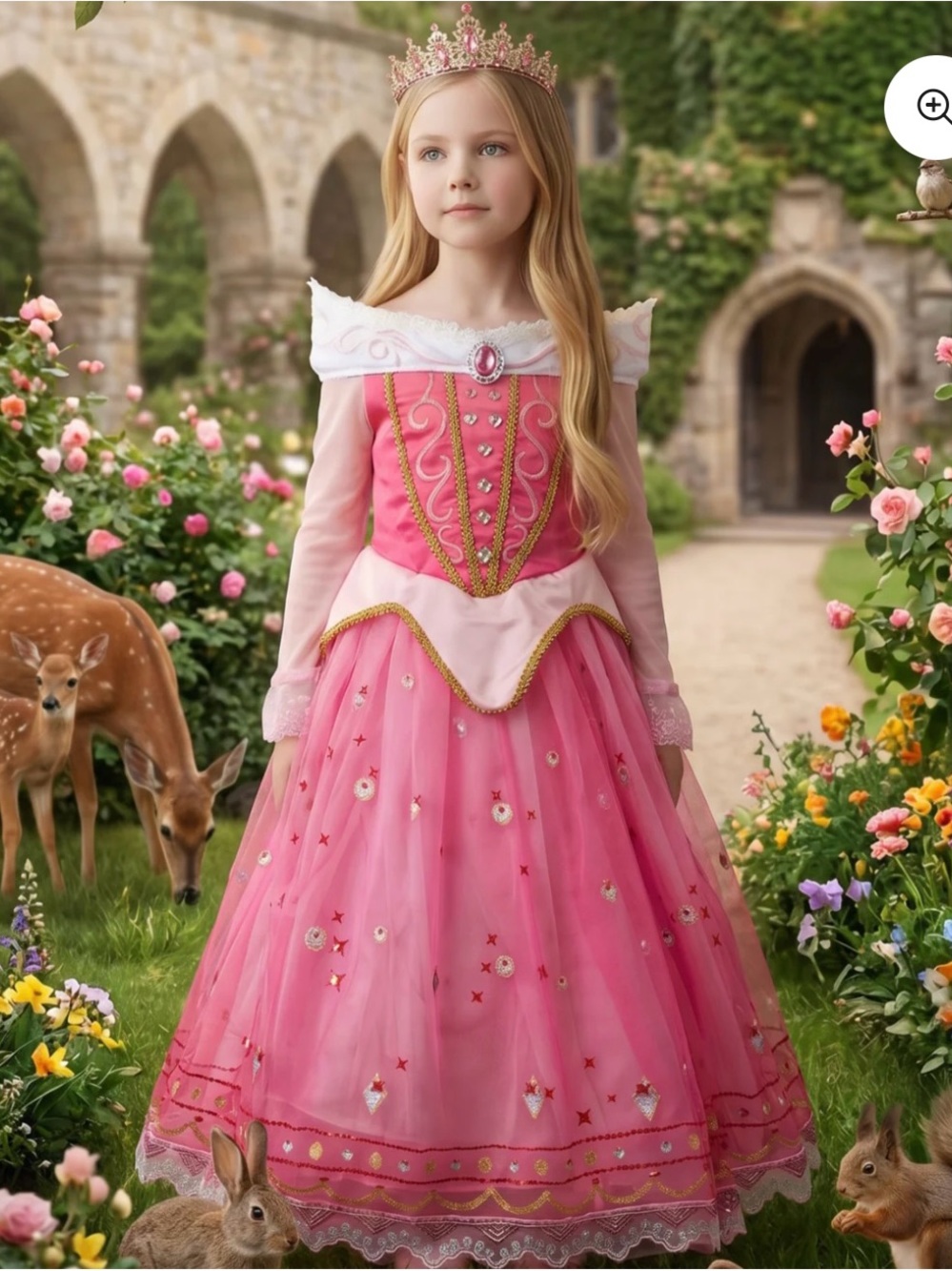 Classic Pink Princess Aurora Dress with Tiara - Kids Costume SET